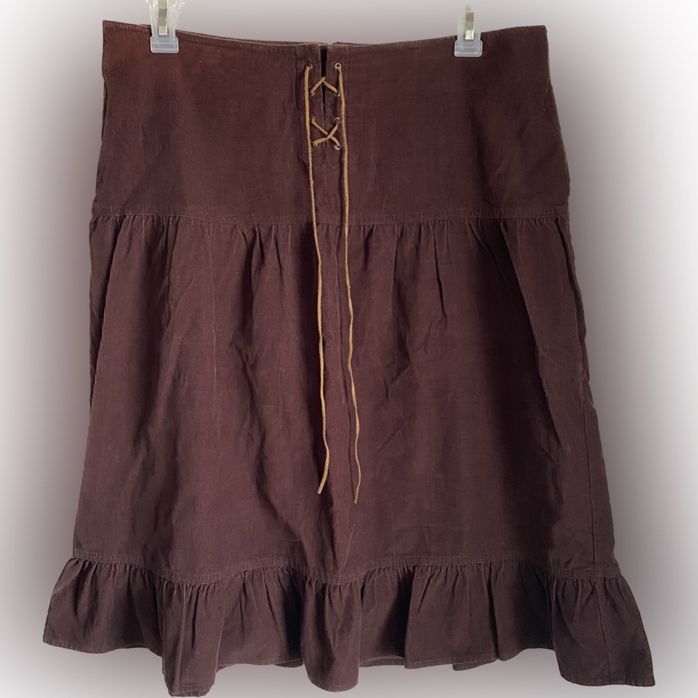90s Y2K Xhilaration Brown Corduroy Suede Lace up Fairycore Skirt Ruffle Trim 15